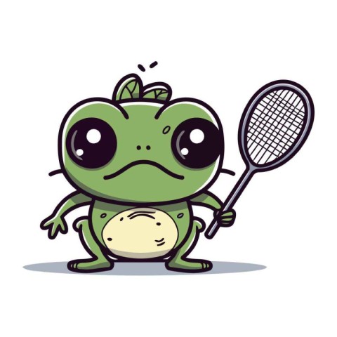 Frog Tennis Racket Cartoon Mascot Character Vector Illustration