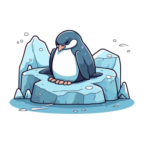 Penguin sitting on a piece of ice. Vector illustration.