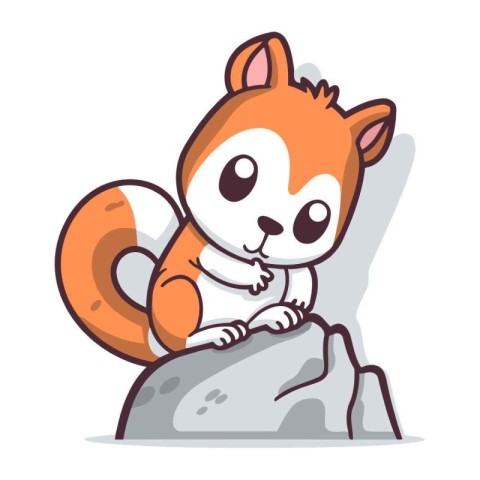 Cute squirrel sitting on the rock. Vector illustration in cartoo