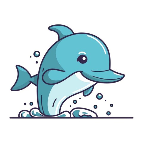 Cute cartoon dolphin. Vector illustration of a cute little dolph