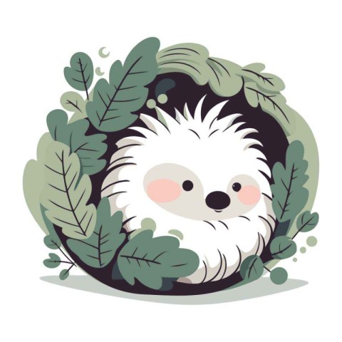 Cute hedgehog in a wreath of leaves. Vector illustration.