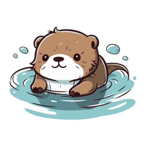 Cute otter in water. Vector illustration of a cartoon otter.