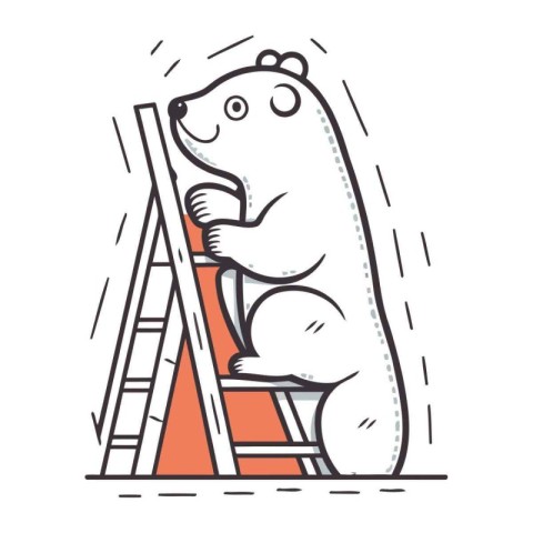 Polar bear climbing a ladder. Cute cartoon vector illustration.