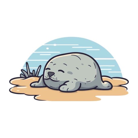 Cute seal sleeping on the sand. Vector illustration in cartoon s