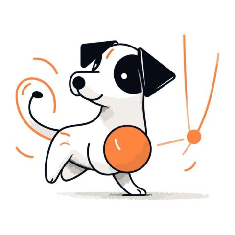 Cute cartoon dog with orange ball. Vector illustration on white