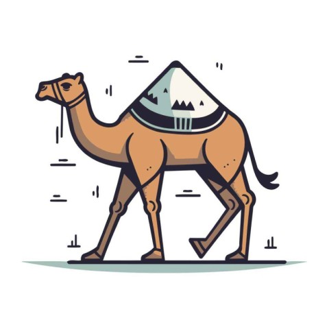 Camel vector illustration in flat style. Cute cartoon camel.