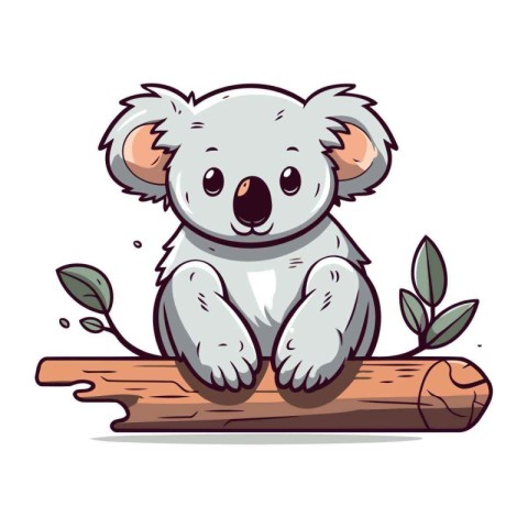 Cute cartoon koala sitting on a log. Vector illustration.