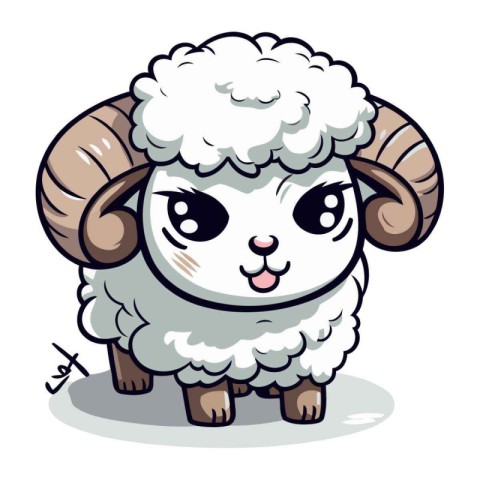 Cute cartoon sheep with big eyes and long hair. Vector illustrat