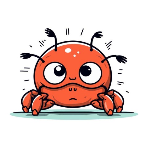 Cute cartoon crab character with sad eyes. Vector illustration i