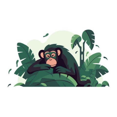 Chimpanzee in the jungle. Vector illustration in flat style