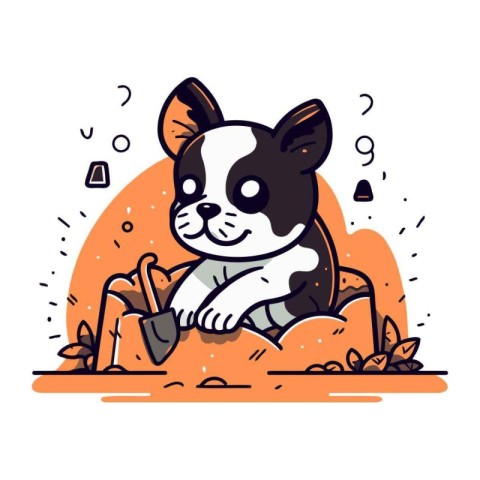 Cute french bulldog sitting on the ground. Vector illustration.