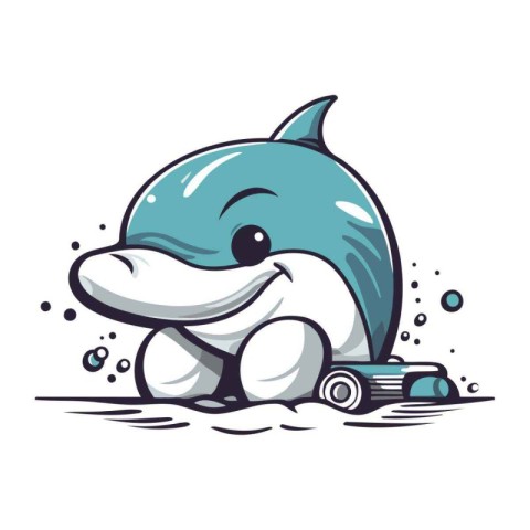 Cartoon dolphin. Vector illustration of a cute cartoon dolphin c