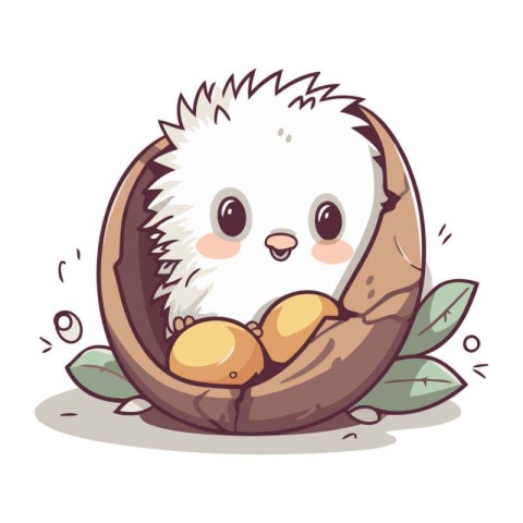 Cute hedgehog with eggs in the shell. Vector illustration.