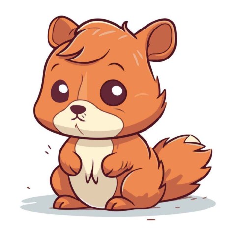 Cute little squirrel sitting on the ground. Cartoon vector illus