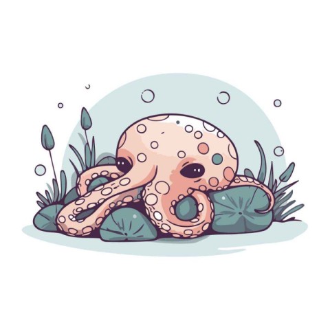 Cute cartoon octopus. Vector illustration in a flat style.