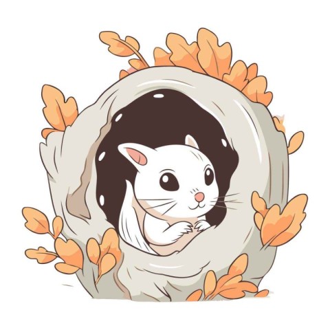 Cute cartoon hamster in a cats nest. Vector illustration.