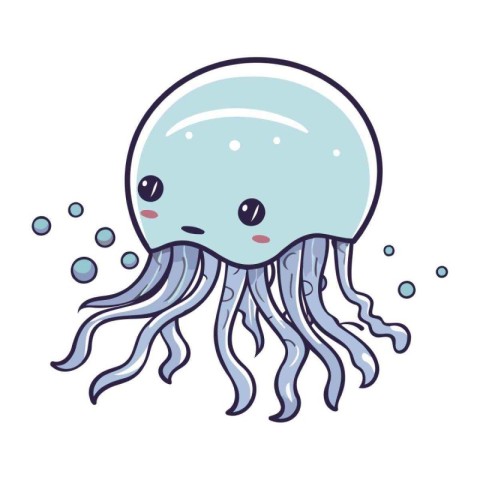 Cute cartoon jellyfish. Vector illustration isolated on white ba