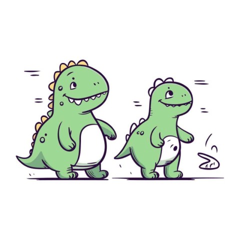 Cartoon dinosaur couple. Vector illustration in doodle style.