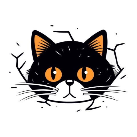 Cute black cat face. Vector illustration isolated on white backg