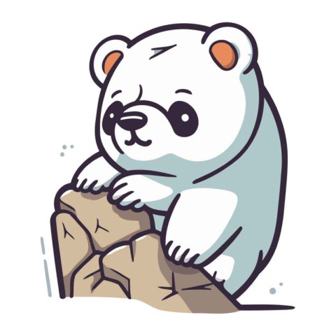 Polar bear sitting on a rock. Cute cartoon vector illustration.