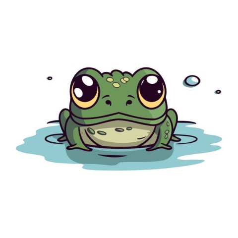 Cute cartoon frog in water. Vector illustration isolated on whit