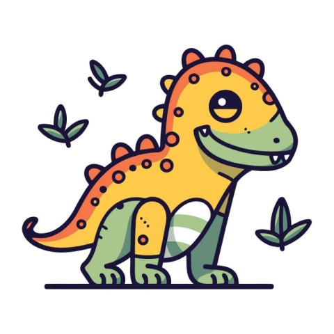 Cute cartoon dinosaur. Vector illustration in flat style. Isolat