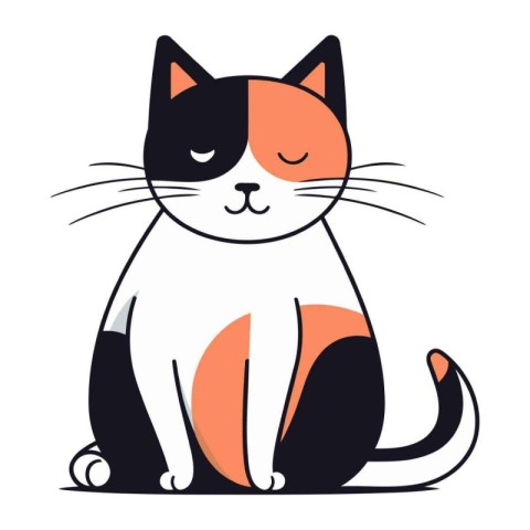 Cute cat sitting on white background. Vector illustration in fla