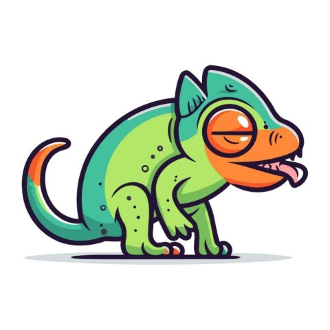 Cartoon chameleon. Vector illustration. Isolated on white backgr