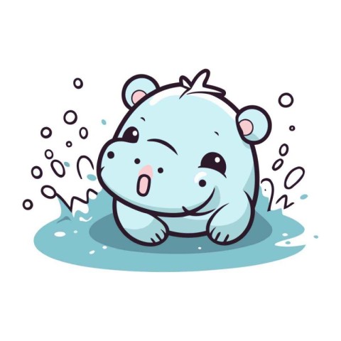 Cute cartoon hippopotamus in water. Vector illustration isolated