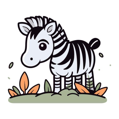 Zebra in the jungle. Vector illustration of a cartoon zebra.