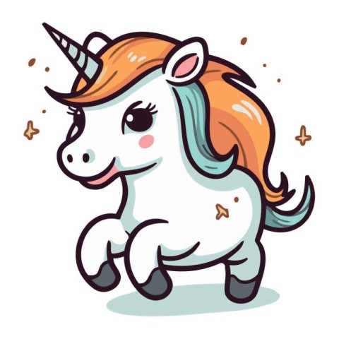 Cute cartoon unicorn. Vector illustration isolated on a white ba