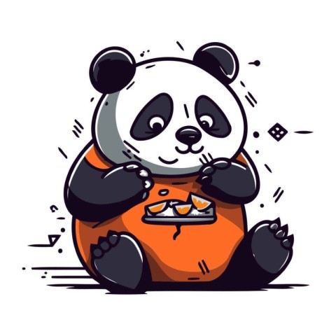 Panda bear eating ice cream. Vector illustration in cartoon styl