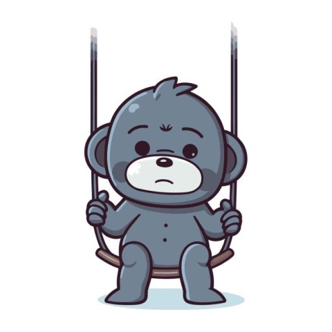 Sad baby monkey on swing. Vector illustration of a cute animal.