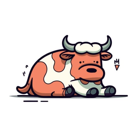 Cartoon cow lying on the ground. Vector illustration in flat sty