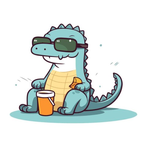 Cute crocodile with a mug of beer. Vector illustration.