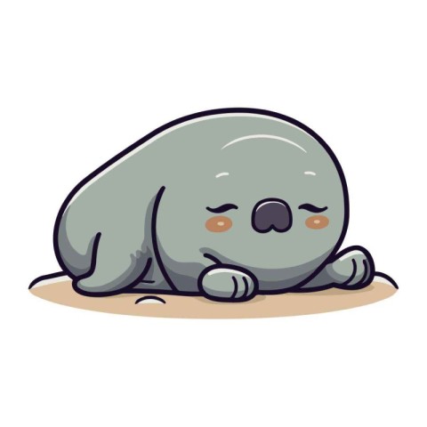 Cute cartoon baby seal sleeping on the ground. Vector illustrati