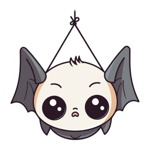 Cute cartoon bat hanging on a rope. Vector illustration design.