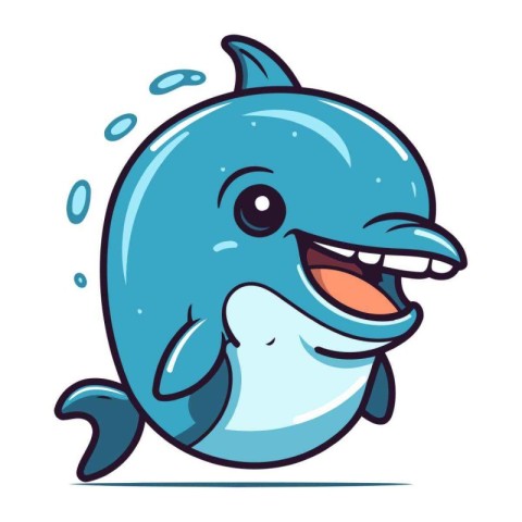 Cute cartoon dolphin. Vector illustration isolated on a white ba