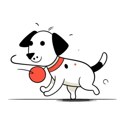 Cartoon dog playing with a ball. Vector illustration on white ba