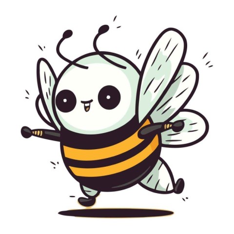 Cute cartoon bee. Vector illustration. Isolated on white backgro