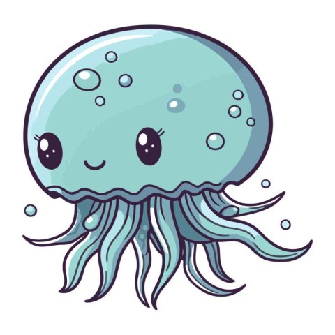 Illustration of a cute cartoon jellyfish with eyes and mouth.