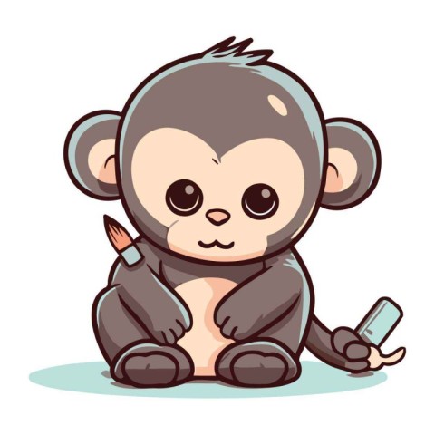 Monkey Cartoon Mascot Character with Phone Vector Illustration.