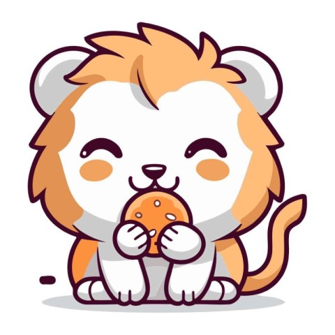 Lion eating mushroom   Cute animal cartoon mascot vector illustr