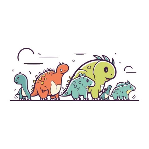 Vector illustration of cute dinosaurs on white background. Line