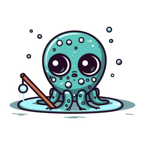 Octopus in water. Cute cartoon character. Vector illustration.