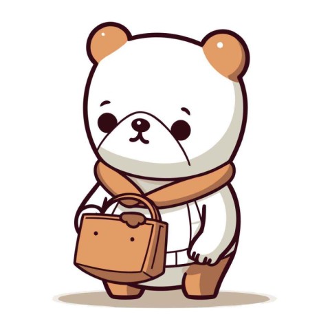 Polar bear with bag. Cute cartoon character. Vector illustration