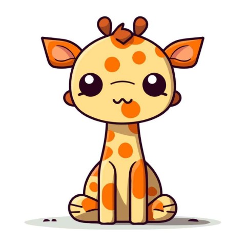 Cute cartoon giraffe sitting. Vector illustration isolated on wh