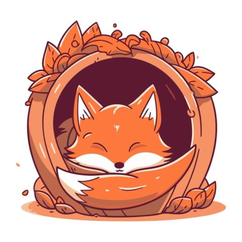 Cute fox in a hollow. Vector illustration. Cartoon style.