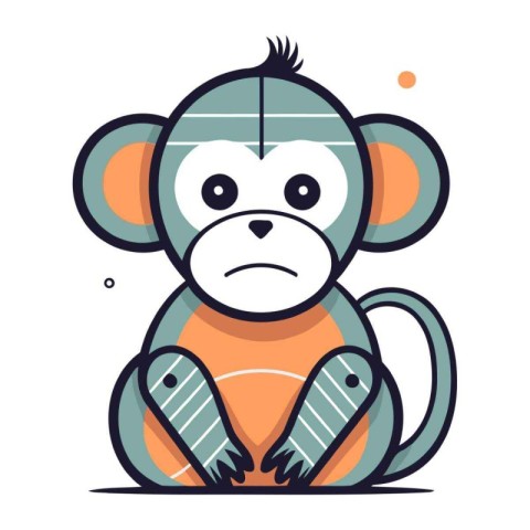 Monkey vector illustration. Cute cartoon animal character. Flat