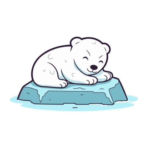 Polar bear sleeping on ice. Cute cartoon character. Vector illus